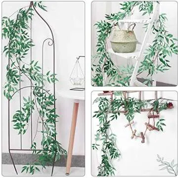 ANPHSIN 5 Pack (28ft) Artificial Willow Leaves Vines Twigs- Fake Silk Hanging Willow Plant Greenery Garland String for Indoor Wedding Party Crowns Wreath Decor, Outdoor Wall Garden Decoration