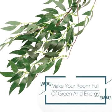 ANPHSIN 5 Pack (28ft) Artificial Willow Leaves Vines Twigs- Fake Silk Hanging Willow Plant Greenery Garland String for Indoor Wedding Party Crowns Wreath Decor, Outdoor Wall Garden Decoration