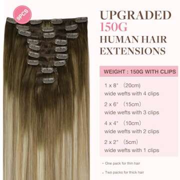 Luxurious GOO GOO Clip in Real Human Hair Extensions 18inch 150g with Balayage Color