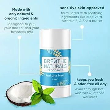 Breathe Naturals | Natural Deodorant for Women, Men and Kids, 24 Hour Odor Protection, Aluminum Free...