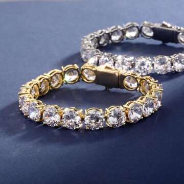 JINAO 10MM Gold Tennis Bracelet for Men Women 14K Gold Plated Iced Out Lab Simulated Diamond Cubic Zirconia Wrist Chain Hip Hop Jewelry (Yellow Bracelet, 8)