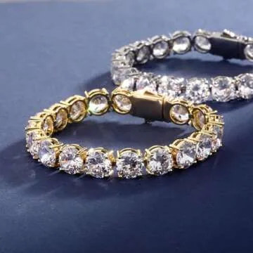 JINAO 10MM Gold Tennis Bracelet for Men Women 14K Gold Plated Iced Out Lab Simulated Diamond Cubic Zirconia Wrist Chain Hip Hop Jewelry (Yellow Bracelet, 8)