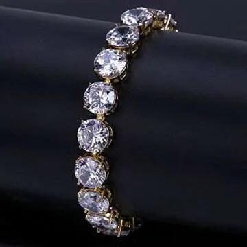 JINAO 10MM Gold Tennis Bracelet for Men Women 14K Gold Plated Iced Out Lab Simulated Diamond Cubic Zirconia Wrist Chain Hip Hop Jewelry (Yellow Bracelet, 8)