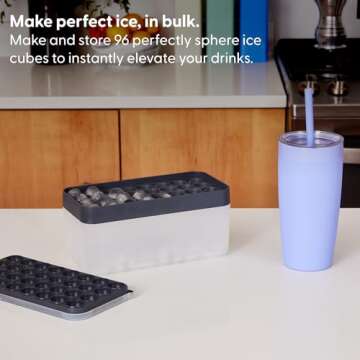 W&P Ice Ball Box Silicone Circular Ice Tray with Lid & Bin, Holds 96 Spheres, Easy Release, Space-Sa...