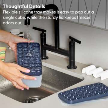 W&P Ice Ball Box Silicone Circular Ice Tray with Lid & Bin, Holds 96 Spheres, Easy Release, Space-Saving Stackable Design, Dishwasher Safe, Cream