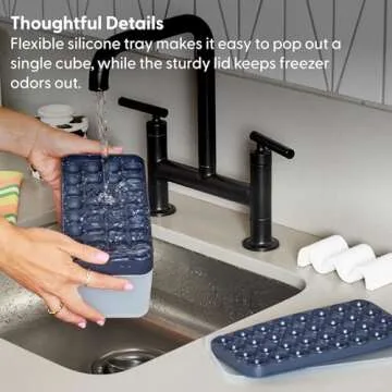 W&P Ice Ball Box Silicone Circular Ice Tray with Lid & Bin, Holds 96 Spheres, Easy Release, Space-Saving Stackable Design, Dishwasher Safe, Cream