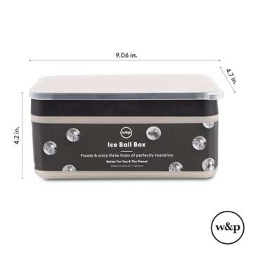 W&P Ice Ball Box Silicone Circular Ice Tray with Lid & Bin, Holds 96 Spheres, Easy Release, Space-Saving Stackable Design, Dishwasher Safe, Cream