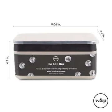 W&P Ice Ball Box Silicone Circular Ice Tray with Lid & Bin, Holds 96 Spheres, Easy Release, Space-Saving Stackable Design, Dishwasher Safe, Cream