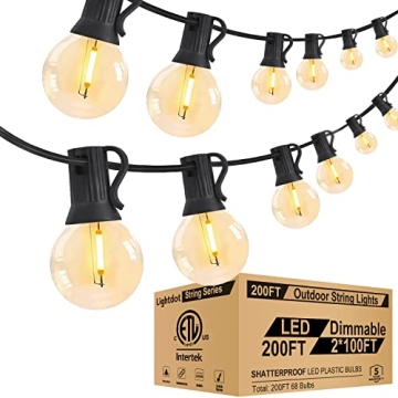 Lightdot 200FT Outdoor String Lights with Shatterproof G40 Bulbs - Dimmable & Waterproof