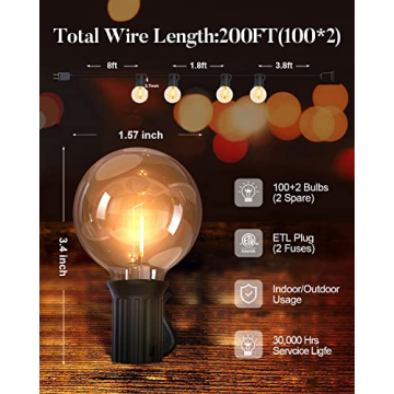 Lightdot 200FT Outdoor String Lights for Parties & Gatherings