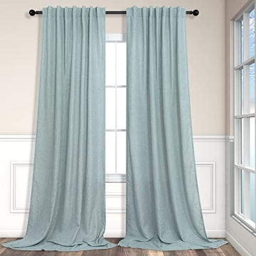 Elegant Aqua Curtains 84 Inch Length Pair Set - Semi Sheer Linen Panels for Coastal Decor