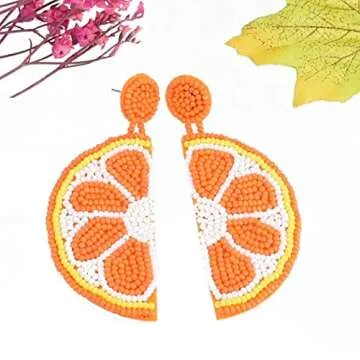 Statement Dangle Fruit Earrings - Fashion Cute Pineapple Orange Watermelon Cherry Beaded Fruit Earrings for Women Jewelry (Orange 2)