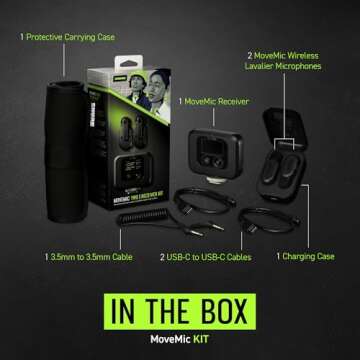 Shure MoveMic Two Kit - Pro Wireless Lavalier Microphones with Camera Receiver for DSLRs, iPhone, Android, Mac & PC, 2 Bluetooth Mini Mics, 24 Hours Charge, IPX4, Portable Clip Lavs (MV-Two-KIT-Z7)