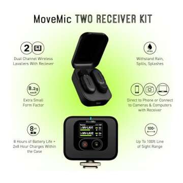 Shure MoveMic Two Kit - Pro Wireless Lavalier Microphones with Camera Receiver for DSLRs, iPhone, Android, Mac & PC, 2 Bluetooth Mini Mics, 24 Hours Charge, IPX4, Portable Clip Lavs (MV-Two-KIT-Z7)