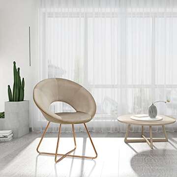 DUHOME Modern Accent Velvet Chairs Dining Chairs Single Sofa Comfy Upholstered Arm Chair Living Room Furniture Mid-Century Leisure Lounge Chairs with Golden Metal Frame Legs 1 PCS Khaki