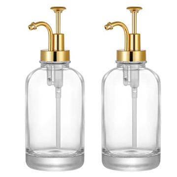 Elegant 2 Pack Glass Soap Dispensers with Gold Pump