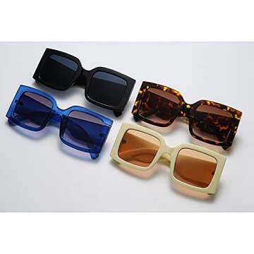 YAMEIZE Vintage Oversized Sunglasses for Women Men Trendy Square Frame UV400 Protection Sun Glasses(Beige)