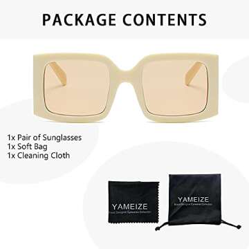 YAMEIZE Vintage Oversized Sunglasses for Women Men Trendy Square Frame UV400 Protection Sun Glasses(Beige)