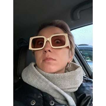 YAMEIZE Vintage Oversized Sunglasses for Women Men Trendy Square Frame UV400 Protection Sun Glasses(Beige)