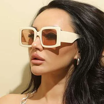 YAMEIZE Vintage Oversized Sunglasses for Women Men Trendy Square Frame UV400 Protection Sun Glasses(Beige)
