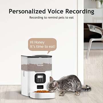 VOLUAS Automatic Cat Feeders - Dry Food Dispenser with Timer, Desiccant Bag, Programmable Portion Size Control 4 Meals Per Day, 10s Voice Recorder
