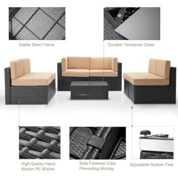 U-MAX 7 Piece Outdoor Patio Furniture Set, PE Rattan Outdoor Wicker Furniture, Outdoor Sectional Fur...