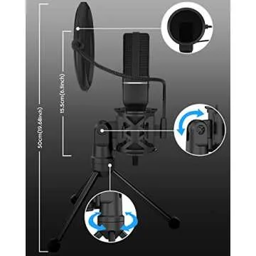 XIIVIO USB Microphone, Computer Microphone for PC Gaming Condenser Mic with Tripod Stand and Pop Filter for Recording Voice Over, Streaming Twitch,Podcasting,Compatible with Desktop Laptop Computer