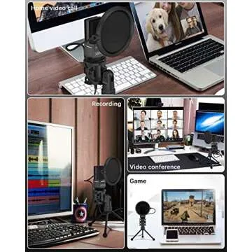 XIIVIO USB Microphone, Computer Microphone for PC Gaming Condenser Mic with Tripod Stand and Pop Filter for Recording Voice Over, Streaming Twitch,Podcasting,Compatible with Desktop Laptop Computer