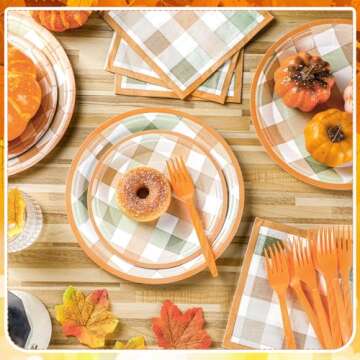 Honeydak Fall Plaid Party Supplies for Thanksgiving Dinner