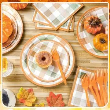 Honeydak Fall Plaid Party Supplies for Thanksgiving Dinner
