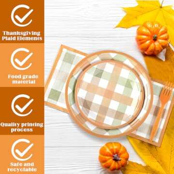 Honeydak Fall Plaid Party Supplies for Thanksgiving Dinner