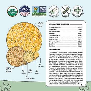 Mile Four Organic Chicken Feed – Grower Whole Grain, Non-GMO, USA Grown, 18% Protein, Corn-Free, Soy-Free, Non-Medicated Feed for Chickens, 46 lbs
