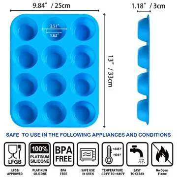 Sidosir Non-Stick Silicone Muffin Pans - Durable 12 Cups Baking Molds