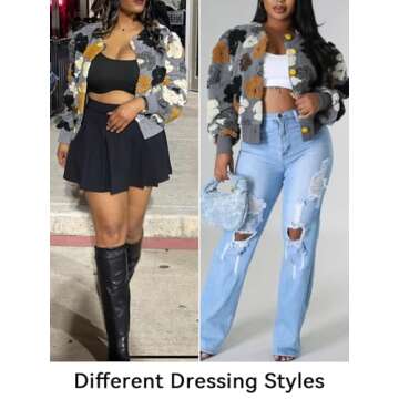 Floral Print Fleece Bomber Jacket for Women