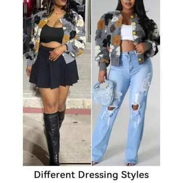 Floral Print Fleece Bomber Jacket for Women