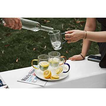 MEWAY-12oz Insulated Coffee Mugs with color handle, Glass Tea Mugs,Double Wall Glass Coffee Cups, Tea Cups, Latte Cups, Glass Coffee Mug, Latte Mug, Clear Mugs,Cappuccino Cups (yellow,2PACK)