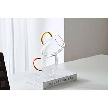 MEWAY-12oz Insulated Coffee Mugs with color handle, Glass Tea Mugs,Double Wall Glass Coffee Cups, Tea Cups, Latte Cups, Glass Coffee Mug, Latte Mug, Clear Mugs,Cappuccino Cups (yellow,2PACK)