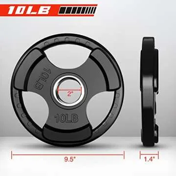 RitFit Weight Plates for Barbell, 2-Inch Olympic Rubber Grip Plates for Weightlifting and Strength T...