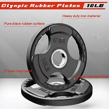 RitFit Weight Plates for Barbell, 2-Inch Olympic Rubber Grip Plates for Weightlifting and Strength Training in Home & Gym, Single, Pair and Sets(10LB, Pair)