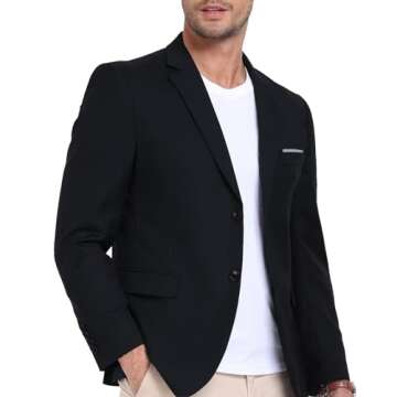 AIBUYTA Black Suit Jacket for Men 2 Button Casual Mens Blazer Regular Fit Sport Coats for Daily Form...