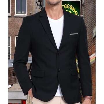 AIBUYTA Black Suit Jacket for Men 2 Button Casual Mens Blazer Regular Fit Sport Coats for Daily Formal Business L