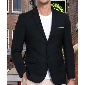 AIBUYTA Black Suit Jacket for Men 2 Button Casual Mens Blazer Regular Fit Sport Coats for Daily Formal Business L