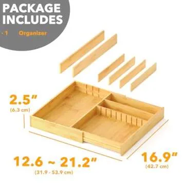 SpaceAid 2.5" High Bamboo Silverware Drawer Organizer with Labels, Kitchen Utensil Expandable Tray Holder for Flatware, Cutlery, Spoon and Knives Drawer Storage Organization (Natural)