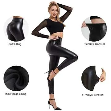 BOOTY GAL Faux Leather Leggings for Women High Waist Pants Black Elastic Tights