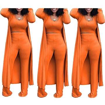 HANMAX Women's Tracksuit Winter Autumn Knitted Long-sleeved Blazer Coat Tank Long Pants Three Piece Sets Outfit