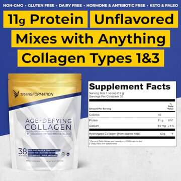 Transformation Grass-Fed Hydrolyzed Collagen Peptides Powder | Multi Types 1 & 3 | Pure Bovine | Ket...