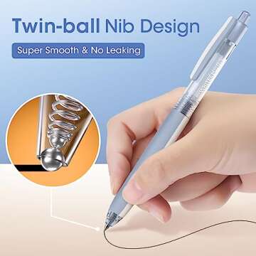 WRITECH Retractable Gel Ink Pens: 8ct Black Ink 0.5mm Extra Fine Point Tip Click Pen for Smooth Writing Journaling Drawing Note Taking Sketching No Bleed & Smear & Smudge Double Colors Duet-Grip