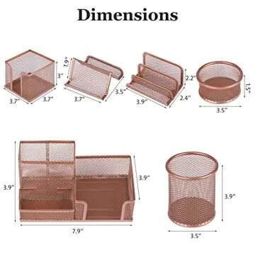 Pen Holder for Desk, 6 Pieces Mesh Desk Organizer set 3 Compartments pens holder, Mail Organizer Letter Holder Home Office Supplies Caddy Storage Baskets for Desktop Accessories(6 Pack, Rose Gold)