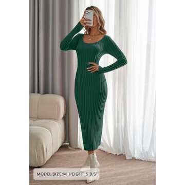 MEROKEETY Women's Fall Long Sleeve Sweater Dress - Casual Ribbed Knit Bodycon Maxi