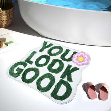 Flecrand Large 24"x30" You Look Good Bath Mat Bathroom Rugs,Green Funny Bath mat,Anti Slip Microfiber Bath Decor Rugs for Tub,Kitchen mat,Cute Bath mat,Cool Rugs,Cute Rugs,Green Bathroom Rug